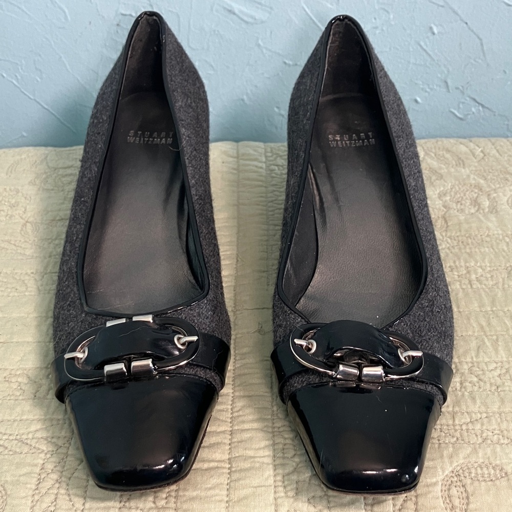 Y2K Stuart Weitzman Shoes Women’s Wedge Heels Grey/Black Leather Size 10M